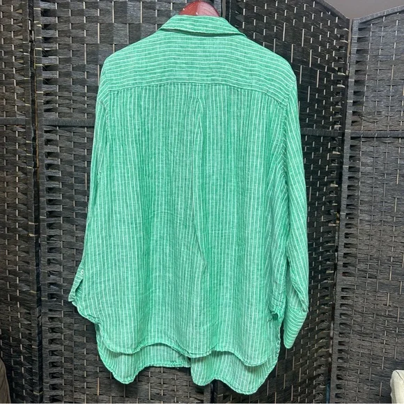 Talbots green striped line top size 3X plus long sleeved button up - Picture 7 of 7